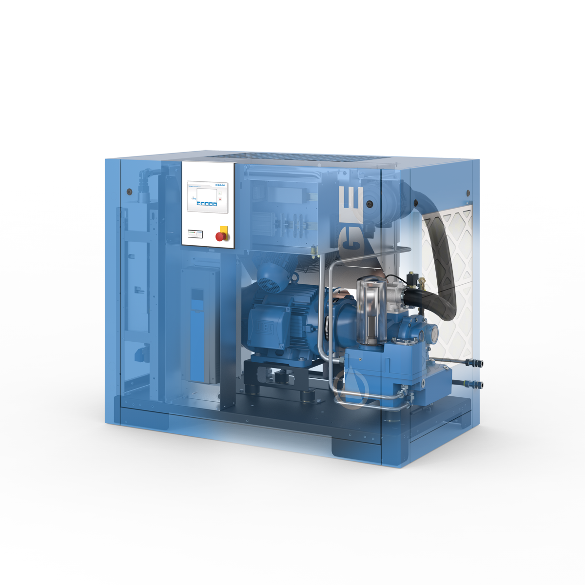 BOGE C 22-2 LFD oil-injected screw compressor — cutaway view