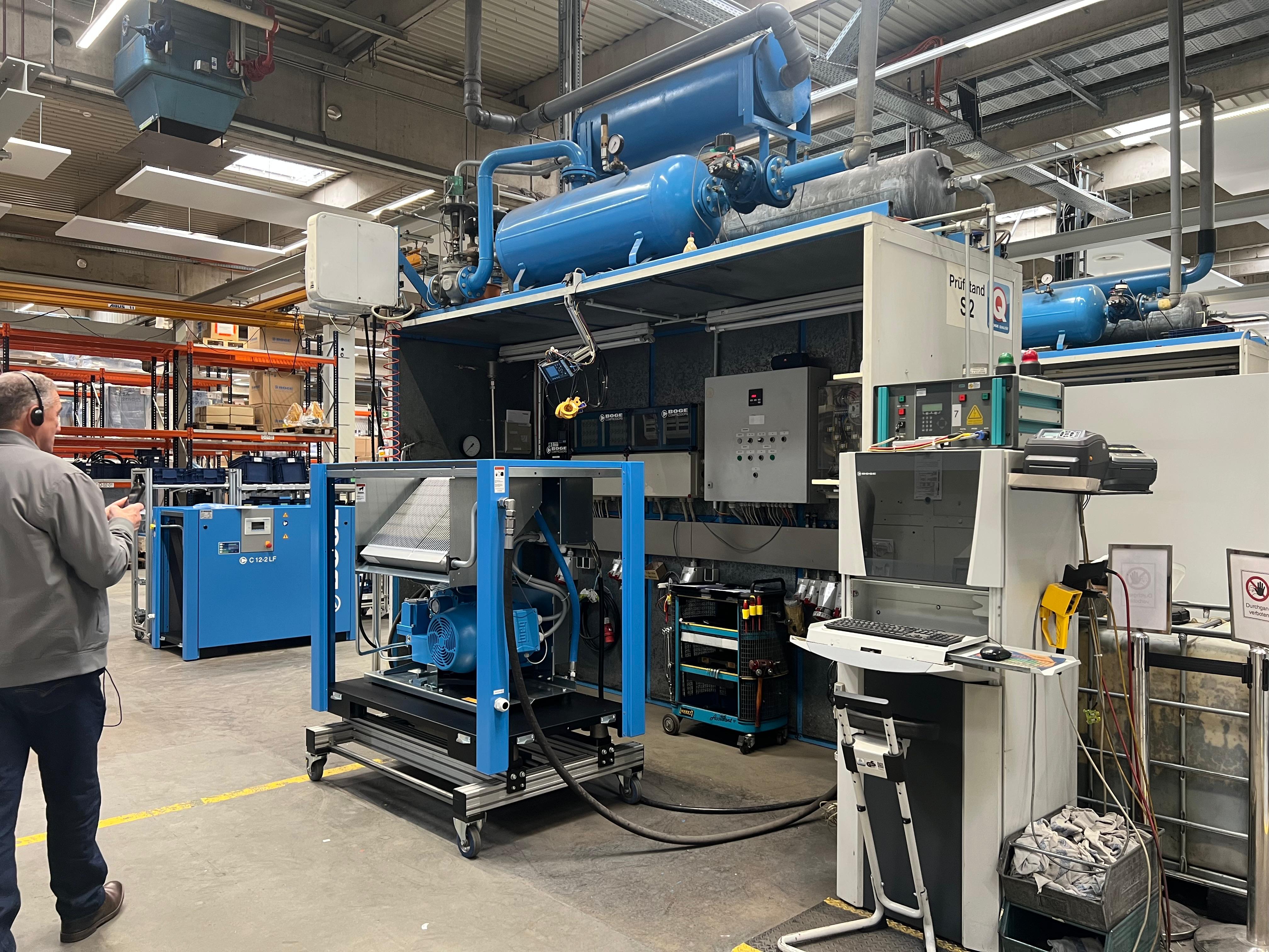 BOGE compressor test rig &mdash; every unit tested before shipping